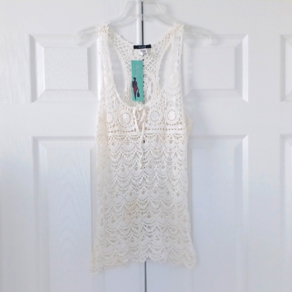 Elegant Cream Crochet Lace Tank Top